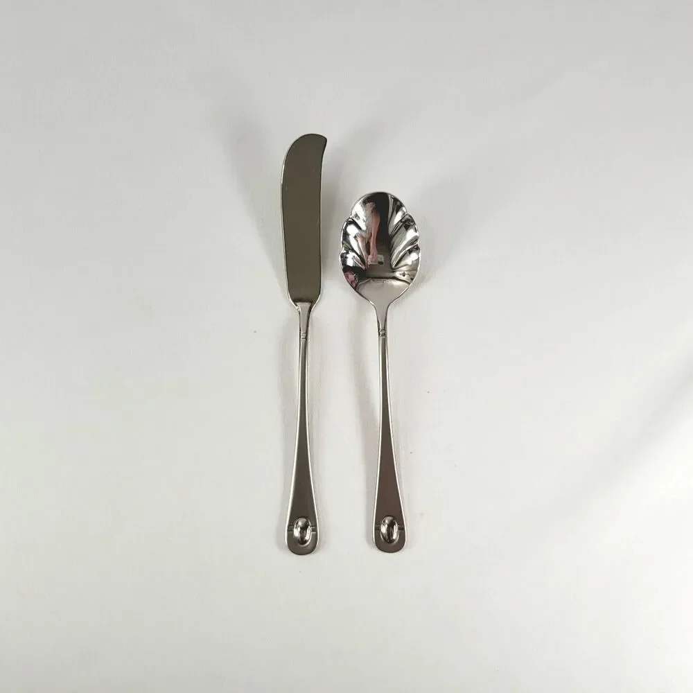 Oneida Satin Jupiter 18/10 Stainless Flatware Sugar Spoon & Butter Knife Set 90s